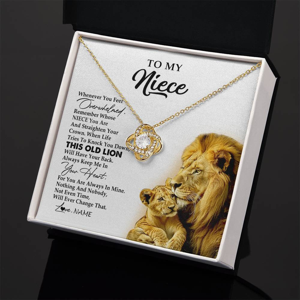 Love Knot Necklace 18K Yellow Gold Finish | 2 | Personalized To My Niece Necklace From Uncle Whenever You Fell Overwhelmed Lion Niece Pendant Birthday Graduation Christmas Customized Gift Box Message Card | teecentury