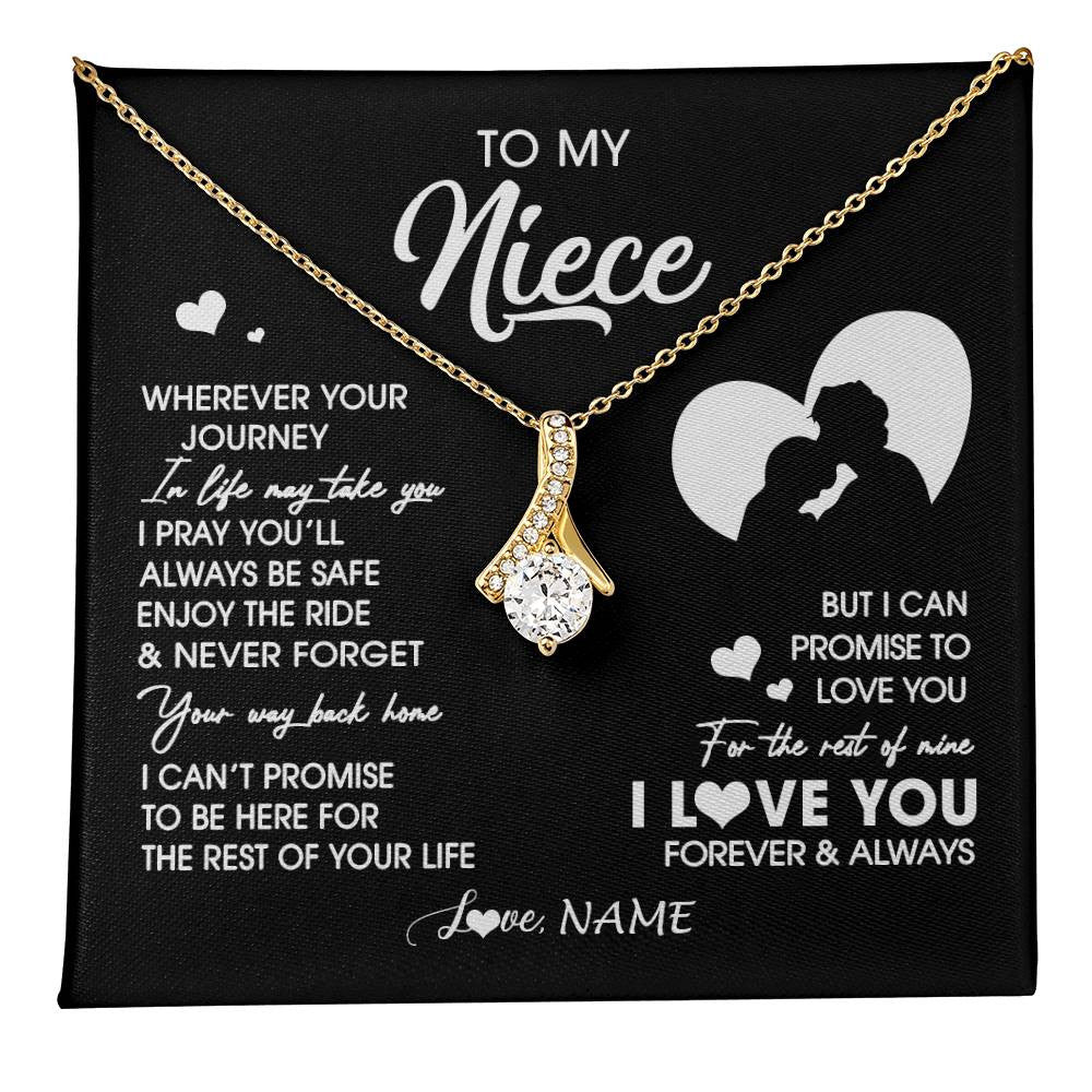 Alluring Beauty Necklace 18K Yellow Gold Finish | 1 | Personalized To My Niece Necklace From Uncle Wherever Your Journey Niece Birthday Gifts Jewelry Graduation Christmas Customized Gift Box Message Card | teecentury