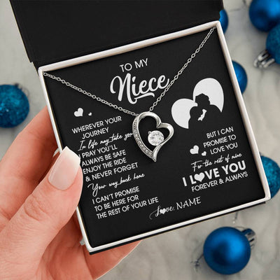 Forever Love Necklace 14K White Gold Finish | 2 | Personalized To My Niece Necklace From Uncle Wherever Your Journey Niece Birthday Gifts Jewelry Graduation Christmas Customized Gift Box Message Card | teecentury