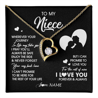 Forever Love Necklace 18K Yellow Gold Finish | 1 | Personalized To My Niece Necklace From Uncle Wherever Your Journey Niece Birthday Gifts Jewelry Graduation Christmas Customized Gift Box Message Card | teecentury