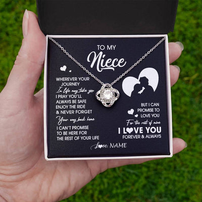 Love Knot Necklace 14K White Gold Finish | 2 | Personalized To My Niece Necklace From Uncle Wherever Your Journey Niece Birthday Gifts Jewelry Graduation Christmas Customized Gift Box Message Card | teecentury