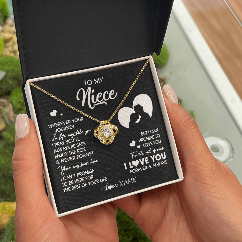 Love Knot Necklace 18K Yellow Gold Finish | 2 | Personalized To My Niece Necklace From Uncle Wherever Your Journey Niece Birthday Gifts Jewelry Graduation Christmas Customized Gift Box Message Card | teecentury
