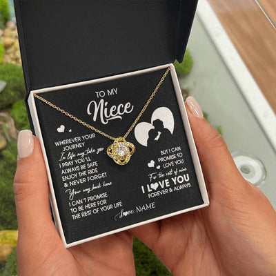 Love Knot Necklace 18K Yellow Gold Finish | 2 | Personalized To My Niece Necklace From Uncle Wherever Your Journey Niece Birthday Gifts Jewelry Graduation Christmas Customized Gift Box Message Card | teecentury