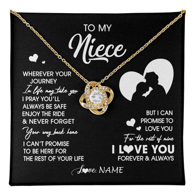 Love Knot Necklace 18K Yellow Gold Finish | 1 | Personalized To My Niece Necklace From Uncle Wherever Your Journey Niece Birthday Gifts Jewelry Graduation Christmas Customized Gift Box Message Card | teecentury