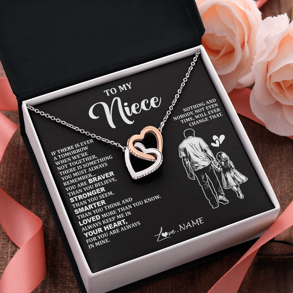 Interlocking Hearts Necklace Stainless Steel & Rose Gold Finish | 2 | Personalized To My Niece Necklace From Uncle You Are Always In Mine Beautiful Niece Jewelry Gifts Birthday Graduation Christmas With Gift Box Message Card | teecentury