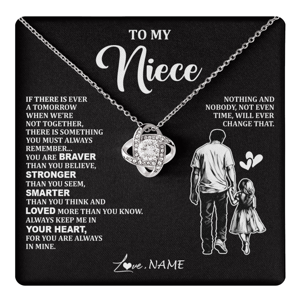 Love Knot Necklace 14K White Gold Finish | 1 | Personalized To My Niece Necklace From Uncle You Are Always In Mine Beautiful Niece Jewelry Gifts Birthday Graduation Christmas With Gift Box Message Card | teecentury