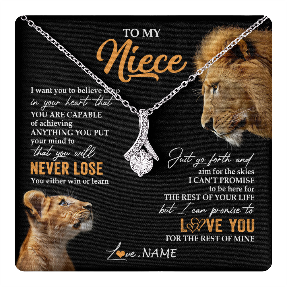 Alluring Beauty Necklace 14K White Gold Finish | 1 | Personalized To My Niece Necklace From Uncle You Will Never Lose Lion Niece Birthday Gifts Graduation Christmas Customized Gift Box Message Card | teecentury