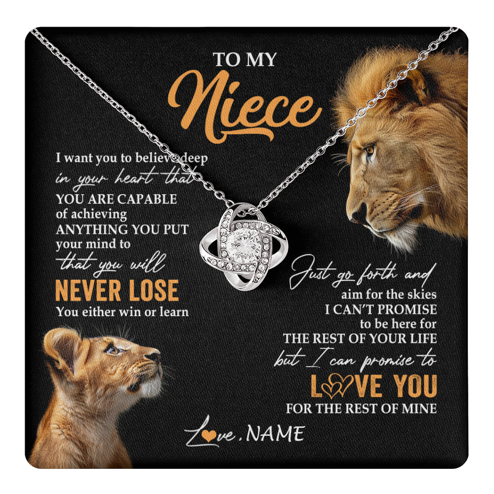 Love Knot Necklace 14K White Gold Finish | 1 | Personalized To My Niece Necklace From Uncle You Will Never Lose Lion Niece Birthday Gifts Graduation Christmas Customized Gift Box Message Card | teecentury