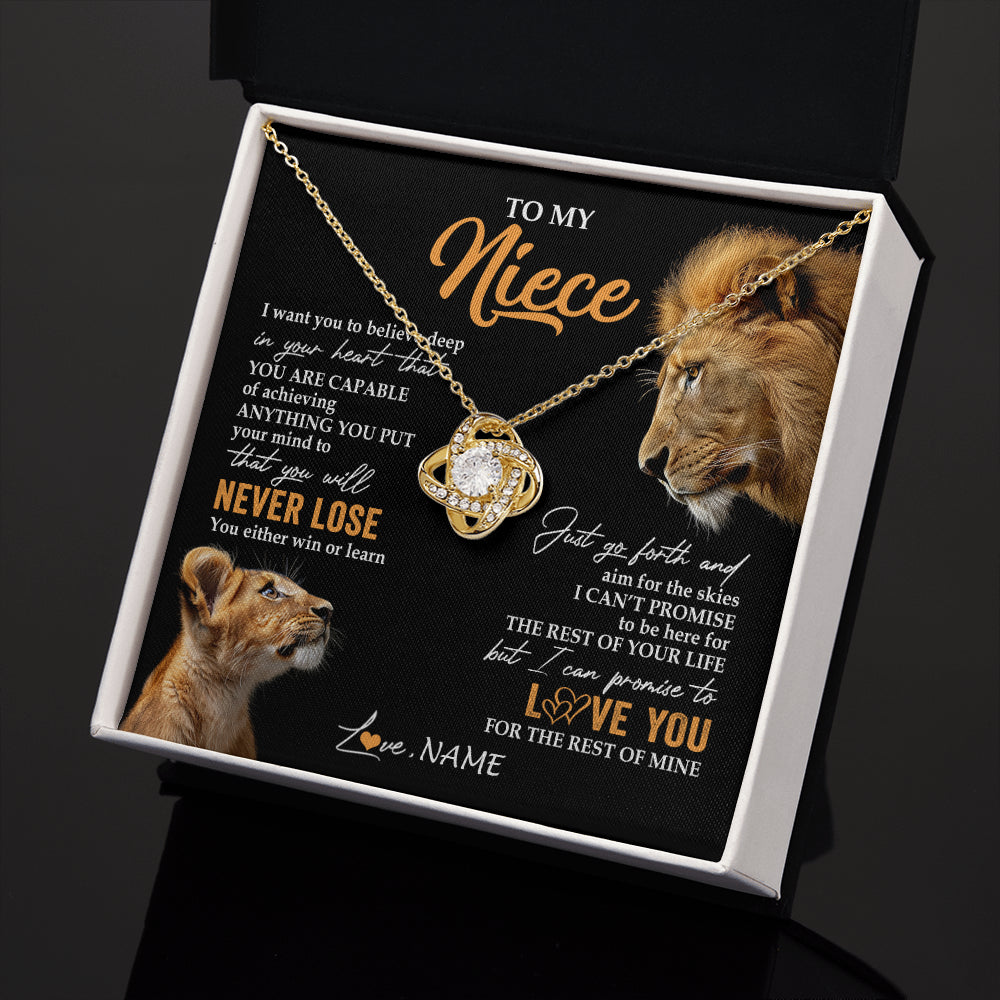 Love Knot Necklace 18K Yellow Gold Finish | 2 | Personalized To My Niece Necklace From Uncle You Will Never Lose Lion Niece Birthday Gifts Graduation Christmas Customized Gift Box Message Card | teecentury