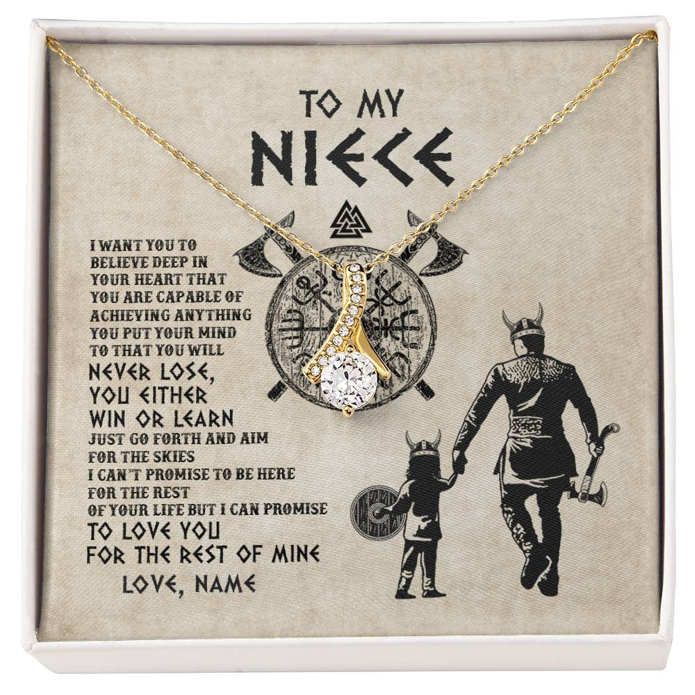 Alluring Beauty Necklace 18K Yellow Gold Finish | Personalized To My Niece Necklace From Uncle You Will Never Lose Viking Niece Birthday Graduation Thanksgiving Valentines Christmas Customized Message Card | teecentury
