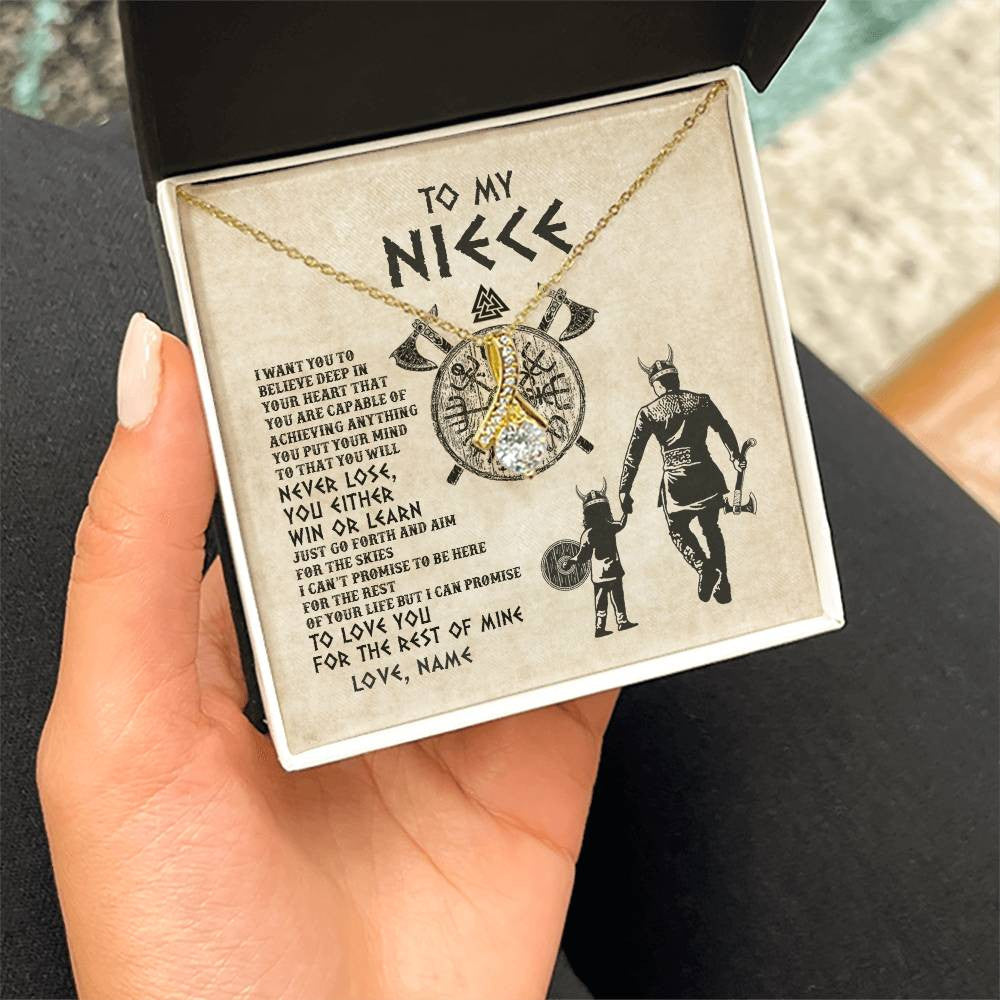 Alluring Beauty Necklace 18K Yellow Gold Finish | Personalized To My Niece Necklace From Uncle You Will Never Lose Viking Niece Birthday Graduation Thanksgiving Valentines Christmas Customized Message Card | teecentury