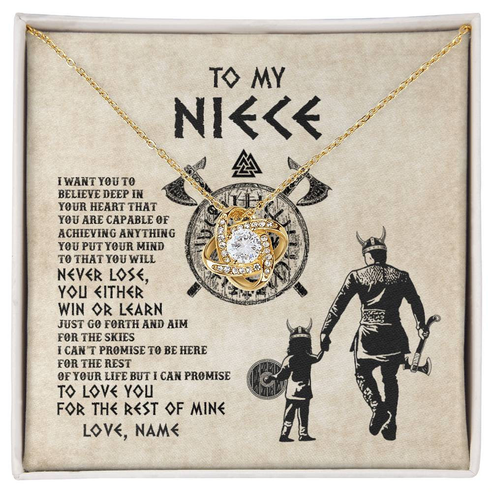 Love Knot Necklace 18K Yellow Gold Finish | Personalized To My Niece Necklace From Uncle You Will Never Lose Viking Niece Birthday Graduation Thanksgiving Valentines Christmas Customized Message Card | teecentury