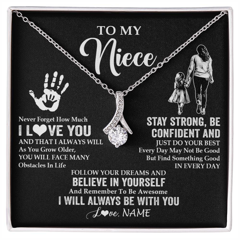 Alluring Beauty Necklace 14K White Gold Finish | 1 | Personalized To My Niece Necklace I Love You Forever From Aunt Auntie Niece Birthday Gifts Christmas Thanksgiving Graduation Customized Gift Box Message Card | teecentury