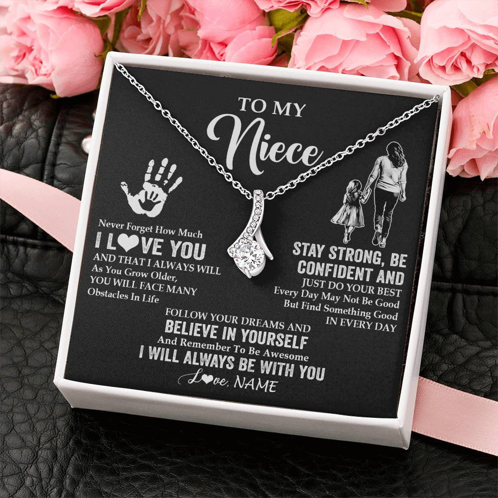Alluring Beauty Necklace 14K White Gold Finish | 2 | Personalized To My Niece Necklace I Love You Forever From Aunt Auntie Niece Birthday Gifts Christmas Thanksgiving Graduation Customized Gift Box Message Card | teecentury