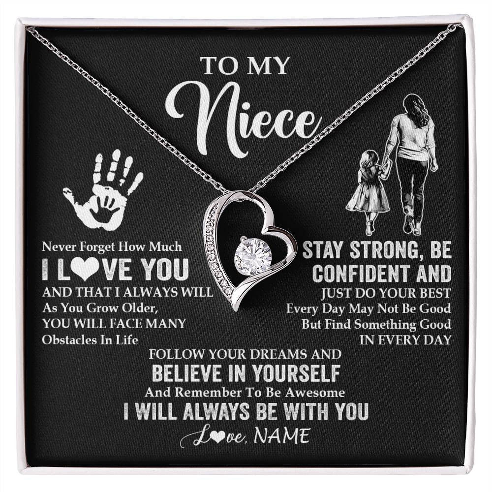 Forever Love Necklace 14K White Gold Finish | 1 | Personalized To My Niece Necklace I Love You Forever From Aunt Auntie Niece Birthday Gifts Christmas Thanksgiving Graduation Customized Gift Box Message Card | teecentury