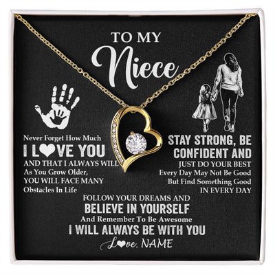 Forever Love Necklace 18K Yellow Gold Finish | 1 | Personalized To My Niece Necklace I Love You Forever From Aunt Auntie Niece Birthday Gifts Christmas Thanksgiving Graduation Customized Gift Box Message Card | teecentury