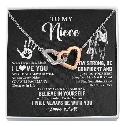Interlocking Hearts Necklace Stainless Steel & Rose Gold Finish | 1 | Personalized To My Niece Necklace I Love You Forever From Aunt Auntie Niece Birthday Gifts Christmas Thanksgiving Graduation Customized Gift Box Message Card | teecentury