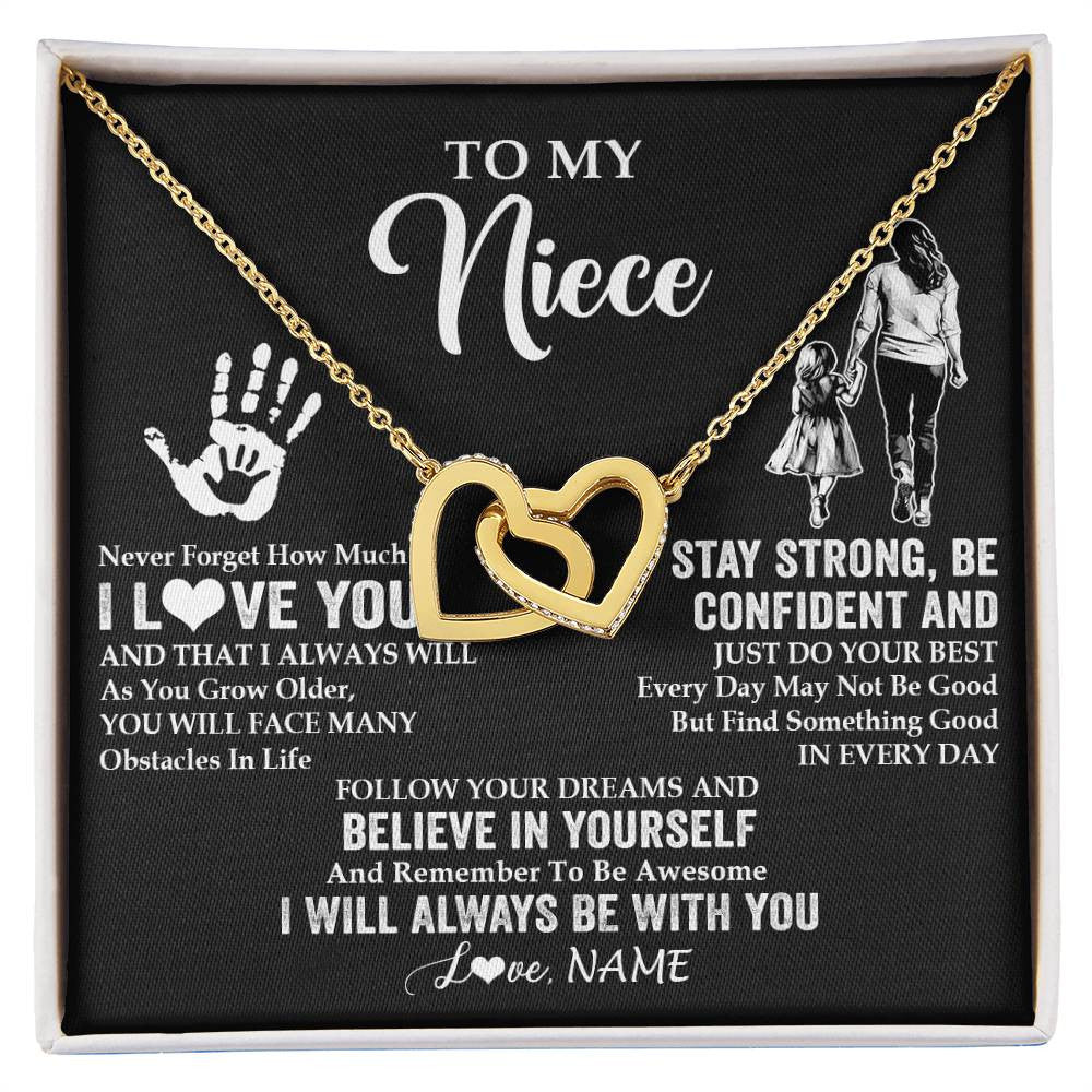 Interlocking Hearts Necklace 18K Yellow Gold Finish | 1 | Personalized To My Niece Necklace I Love You Forever From Aunt Auntie Niece Birthday Gifts Christmas Thanksgiving Graduation Customized Gift Box Message Card | teecentury