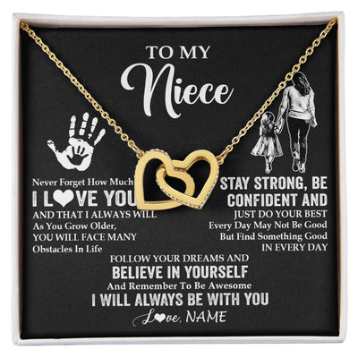 Interlocking Hearts Necklace 18K Yellow Gold Finish | 1 | Personalized To My Niece Necklace I Love You Forever From Aunt Auntie Niece Birthday Gifts Christmas Thanksgiving Graduation Customized Gift Box Message Card | teecentury