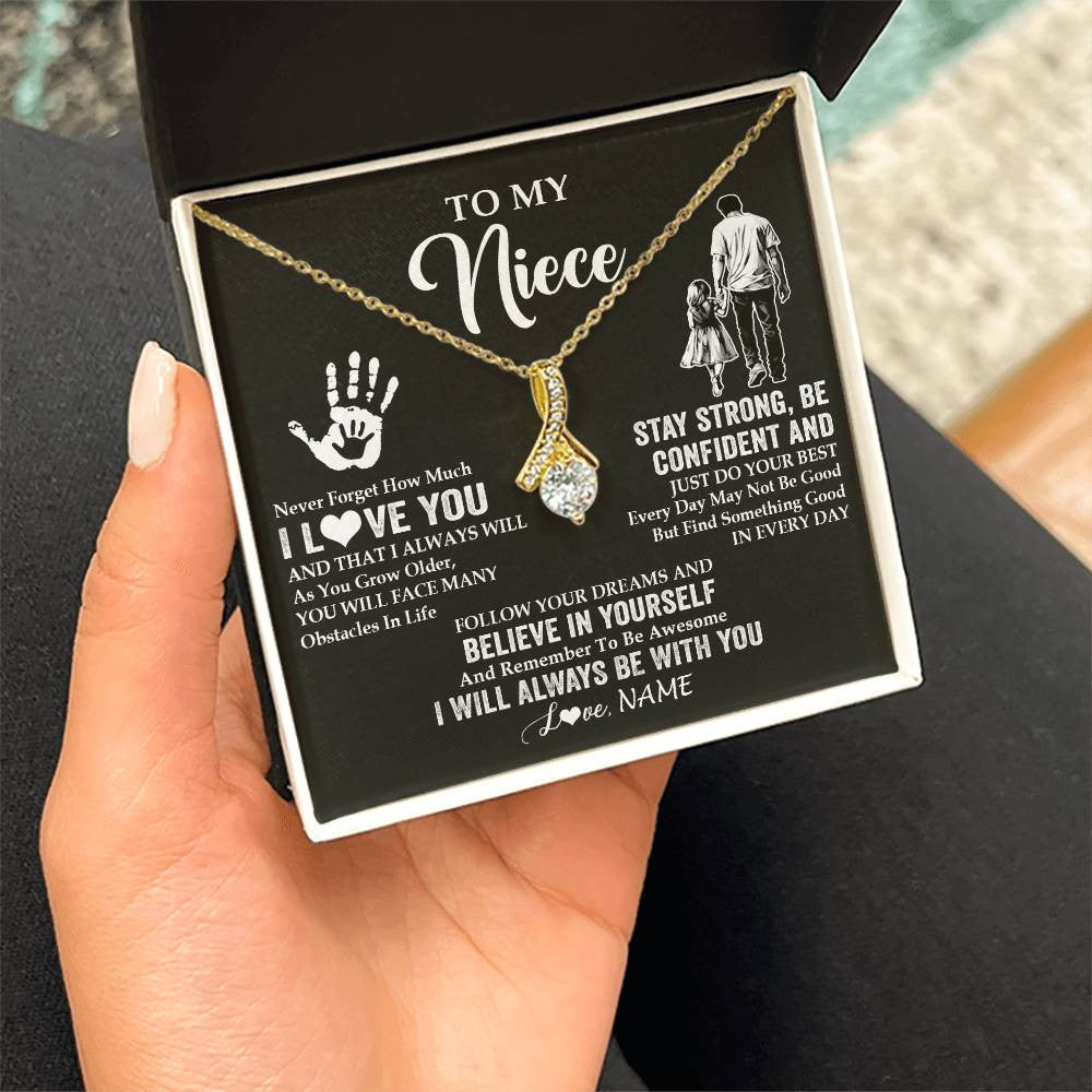 Alluring Beauty Necklace 18K Yellow Gold Finish | 2 | Personalized To My Niece Necklace I Love You Forever From Uncle Niece Birthday Gifts Christmas Thanksgiving Graduation Customized Gift Box Message Card | teecentury