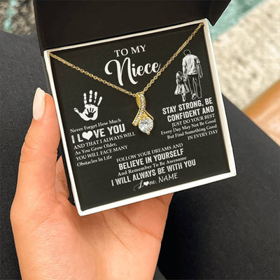 Alluring Beauty Necklace 18K Yellow Gold Finish | 2 | Personalized To My Niece Necklace I Love You Forever From Uncle Niece Birthday Gifts Christmas Thanksgiving Graduation Customized Gift Box Message Card | teecentury