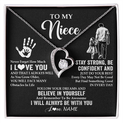 Forever Love Necklace 14K White Gold Finish | 1 | Personalized To My Niece Necklace I Love You Forever From Uncle Niece Birthday Gifts Christmas Thanksgiving Graduation Customized Gift Box Message Card | teecentury