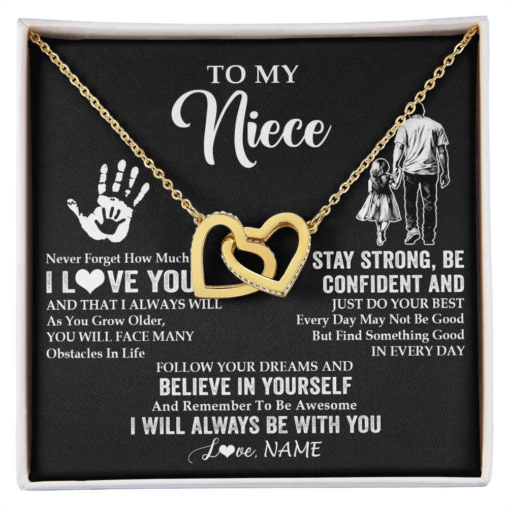 Interlocking Hearts Necklace 18K Yellow Gold Finish | 1 | Personalized To My Niece Necklace I Love You Forever From Uncle Niece Birthday Gifts Christmas Thanksgiving Graduation Customized Gift Box Message Card | teecentury