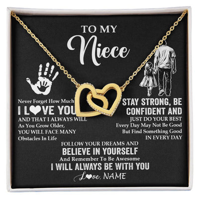 Interlocking Hearts Necklace 18K Yellow Gold Finish | 1 | Personalized To My Niece Necklace I Love You Forever From Uncle Niece Birthday Gifts Christmas Thanksgiving Graduation Customized Gift Box Message Card | teecentury