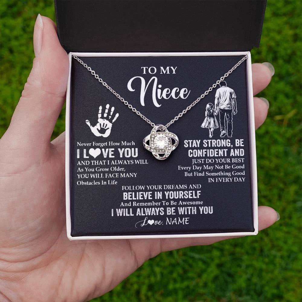Love Knot Necklace 14K White Gold Finish | 2 | Personalized To My Niece Necklace I Love You Forever From Uncle Niece Birthday Gifts Christmas Thanksgiving Graduation Customized Gift Box Message Card | teecentury