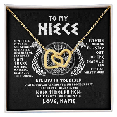 Interlocking Hearts Necklace 18K Yellow Gold Finish | 1 | Personalized To My Niece Necklace Viking Never Feel You Are Alone Odin Scandinavian Norse Runes Niece Birthday Christmas Pendant Customized Gift Message Card | teecentury