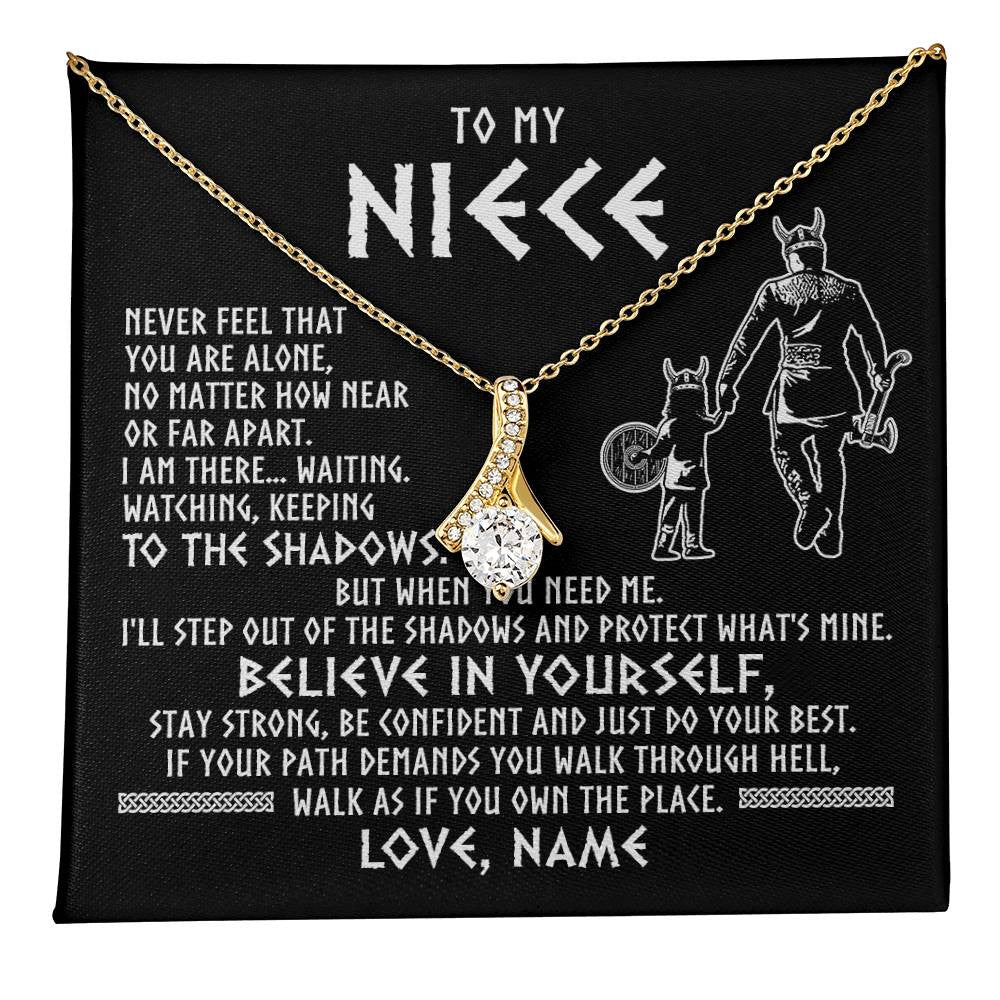 Alluring Beauty Necklace 18K Yellow Gold Finish | 1 | Personalized To My Niece Necklace Viking Never Feel You Are Alone Scandinavian Runes Viking Niece Birthday Christmas Pendant Customized Gift Box Message Card | teecentury