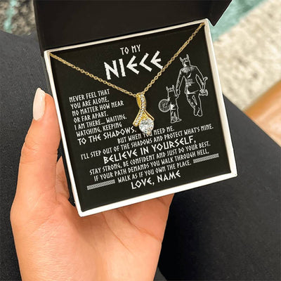 Alluring Beauty Necklace 18K Yellow Gold Finish | 2 | Personalized To My Niece Necklace Viking Never Feel You Are Alone Scandinavian Runes Viking Niece Birthday Christmas Pendant Customized Gift Box Message Card | teecentury