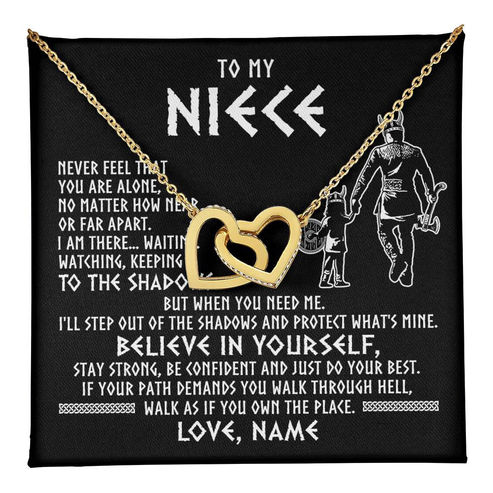 Interlocking Hearts Necklace 18K Yellow Gold Finish | 1 | Personalized To My Niece Necklace Viking Never Feel You Are Alone Scandinavian Runes Viking Niece Birthday Christmas Pendant Customized Gift Box Message Card | teecentury