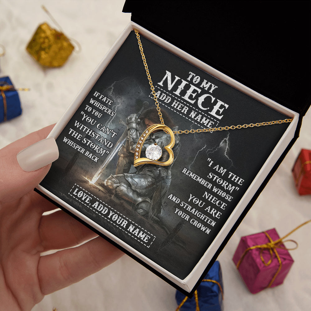 Forever Love Necklace 18K Yellow Gold Finish | 2 | Personalized To My Niece Necklace Women Warrior Knights Templar I Am The Storm Best Niece Birthday Gifts Graduation Christmas Customized Gift Box Message Card | teecentury
