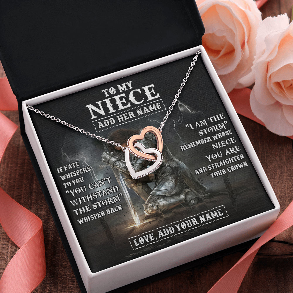 Interlocking Hearts Necklace Stainless Steel & Rose Gold Finish | 2 | Personalized To My Niece Necklace Women Warrior Knights Templar I Am The Storm Best Niece Birthday Gifts Graduation Christmas Customized Gift Box Message Card | teecentury