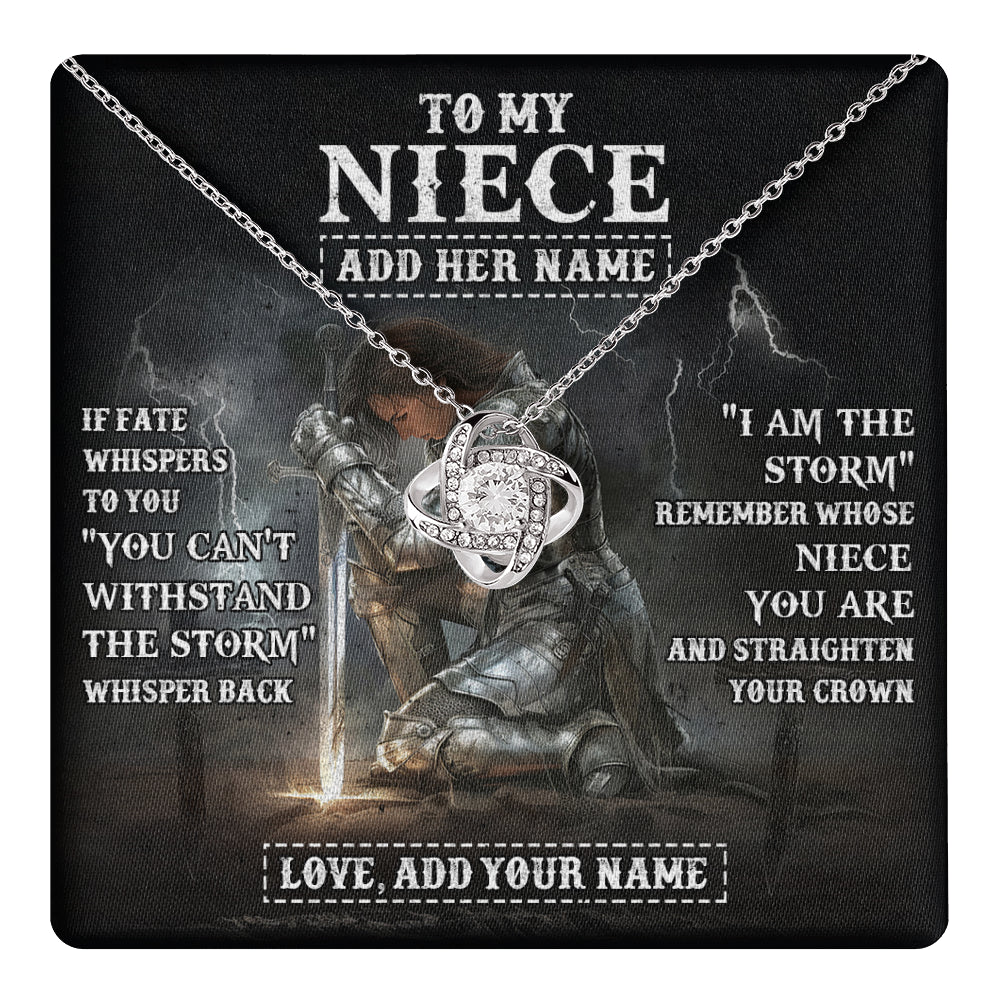 Love Knot Necklace 14K White Gold Finish | 1 | Personalized To My Niece Necklace Women Warrior Knights Templar I Am The Storm Best Niece Birthday Gifts Graduation Christmas Customized Gift Box Message Card | teecentury