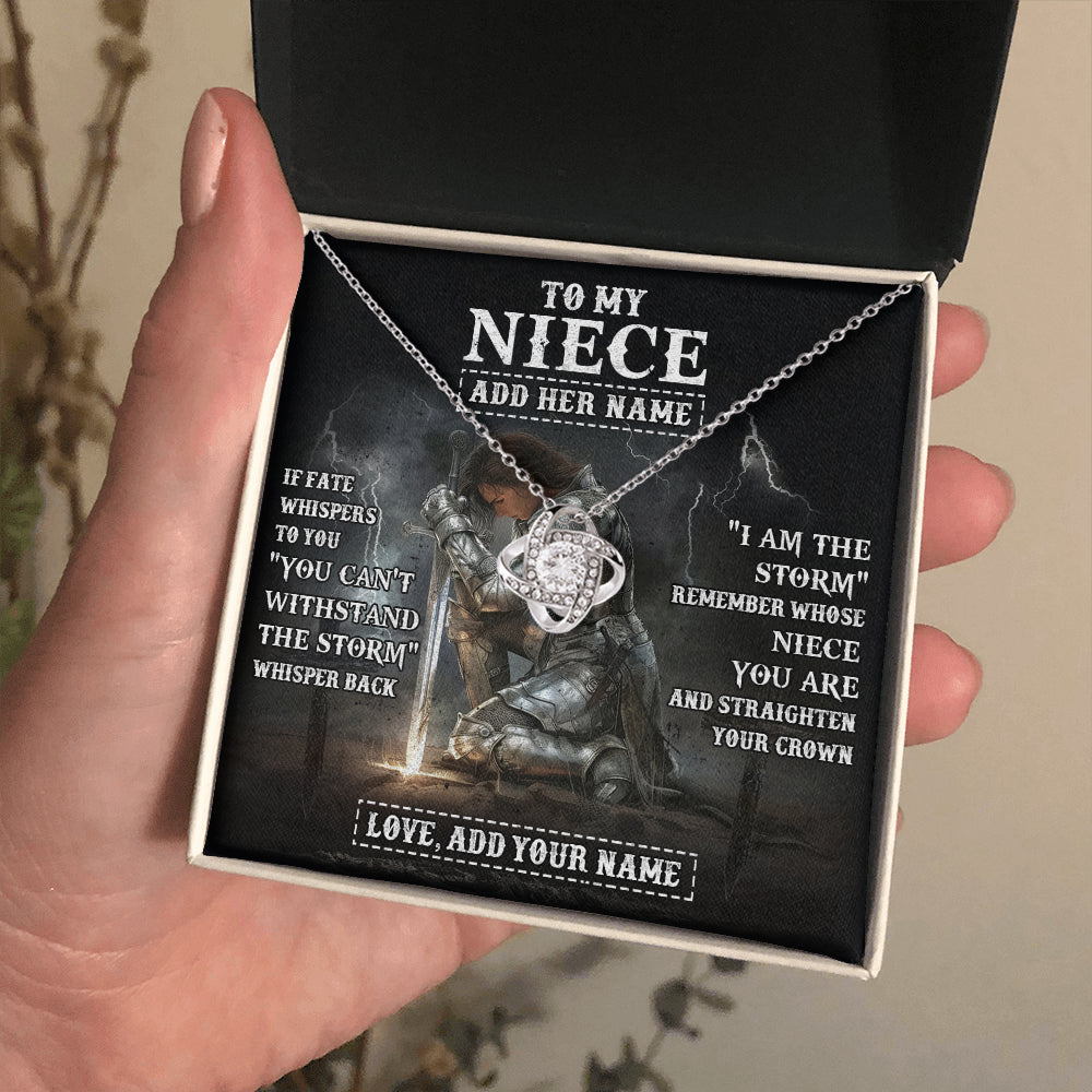Love Knot Necklace 14K White Gold Finish | 2 | Personalized To My Niece Necklace Women Warrior Knights Templar I Am The Storm Best Niece Birthday Gifts Graduation Christmas Customized Gift Box Message Card | teecentury