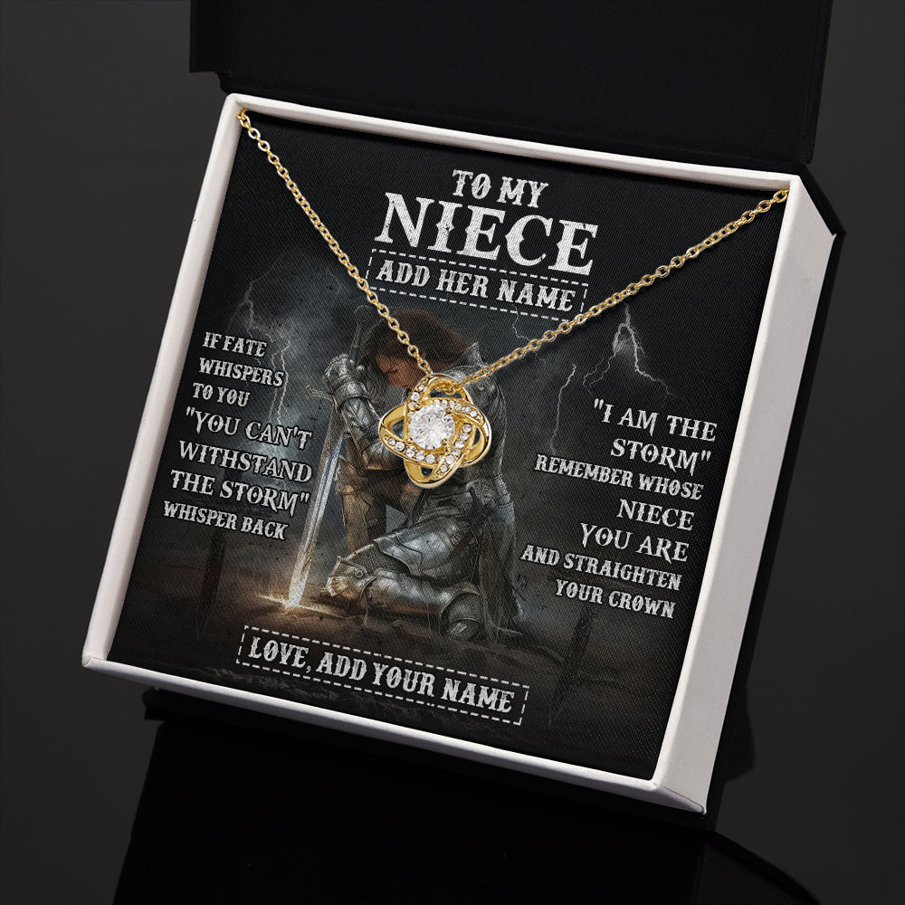 Love Knot Necklace 18K Yellow Gold Finish | 2 | Personalized To My Niece Necklace Women Warrior Knights Templar I Am The Storm Best Niece Birthday Gifts Graduation Christmas Customized Gift Box Message Card | teecentury