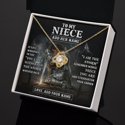 Love Knot Necklace 18K Yellow Gold Finish | 2 | Personalized To My Niece Necklace Women Warrior Knights Templar I Am The Storm Best Niece Birthday Gifts Graduation Christmas Customized Gift Box Message Card | teecentury