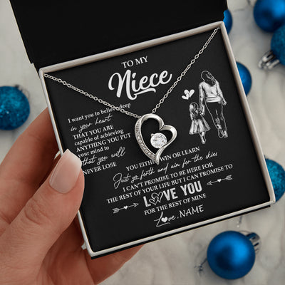 Forever Love Necklace 14K White Gold Finish | 2 | Personalized To My Niece Necklace You Will Never Lose From Aunt Auntie Niece Birthday Gifts Graduation Christmas Customized Gift Box Message Card | teecentury