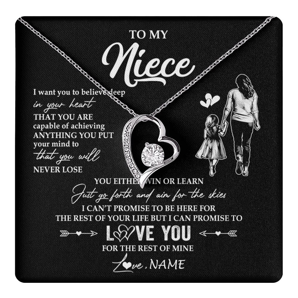 Forever Love Necklace 14K White Gold Finish | 1 | Personalized To My Niece Necklace You Will Never Lose From Aunt Auntie Niece Birthday Gifts Graduation Christmas Customized Gift Box Message Card | teecentury