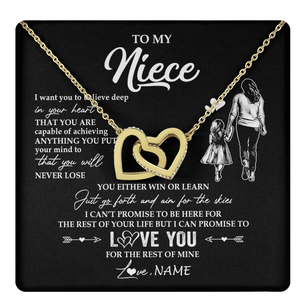 Interlocking Hearts Necklace 18K Yellow Gold Finish | 1 | Personalized To My Niece Necklace You Will Never Lose From Aunt Auntie Niece Birthday Gifts Graduation Christmas Customized Gift Box Message Card | teecentury