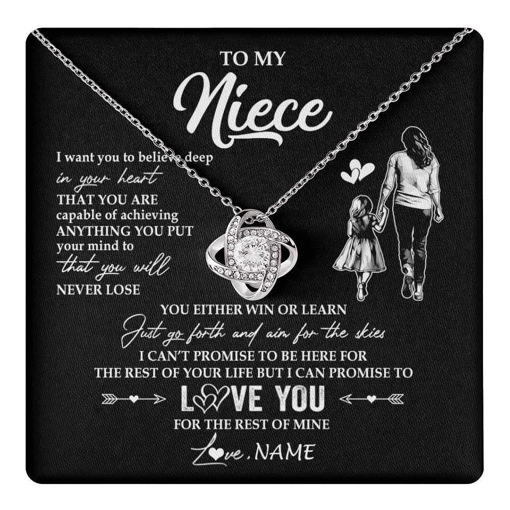 Love Knot Necklace 14K White Gold Finish | 1 | Personalized To My Niece Necklace You Will Never Lose From Aunt Auntie Niece Birthday Gifts Graduation Christmas Customized Gift Box Message Card | teecentury