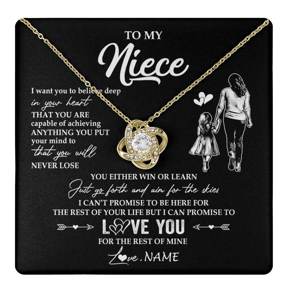 Love Knot Necklace 18K Yellow Gold Finish | 1 | Personalized To My Niece Necklace You Will Never Lose From Aunt Auntie Niece Birthday Gifts Graduation Christmas Customized Gift Box Message Card | teecentury