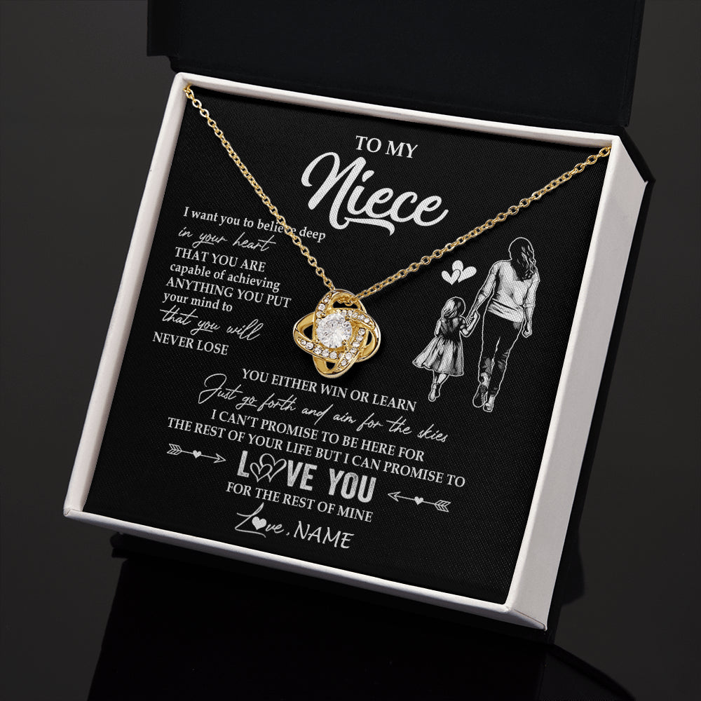 Love Knot Necklace 18K Yellow Gold Finish | 2 | Personalized To My Niece Necklace You Will Never Lose From Aunt Auntie Niece Birthday Gifts Graduation Christmas Customized Gift Box Message Card | teecentury