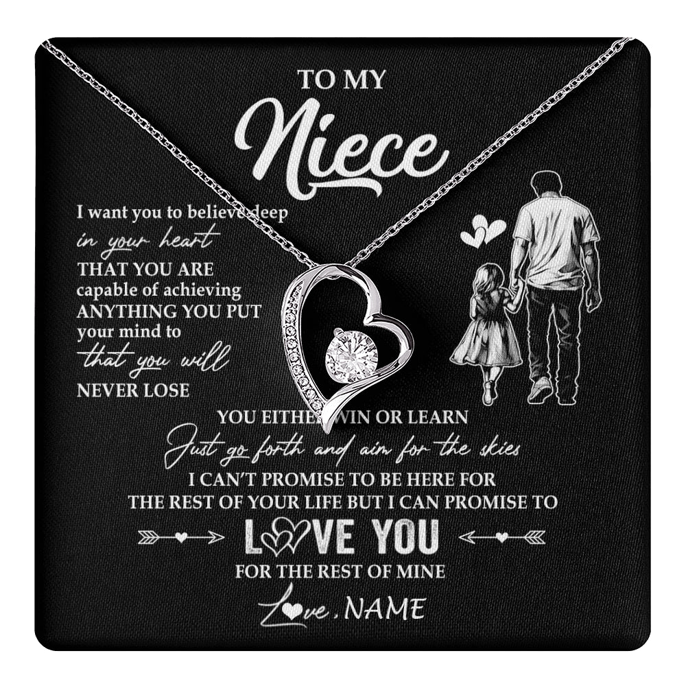 Forever Love Necklace 14K White Gold Finish | 1 | Personalized To My Niece Necklace You Will Never Lose From Uncle Niece Birthday Gifts Graduation Christmas Customized Gift Box Message Card | teecentury