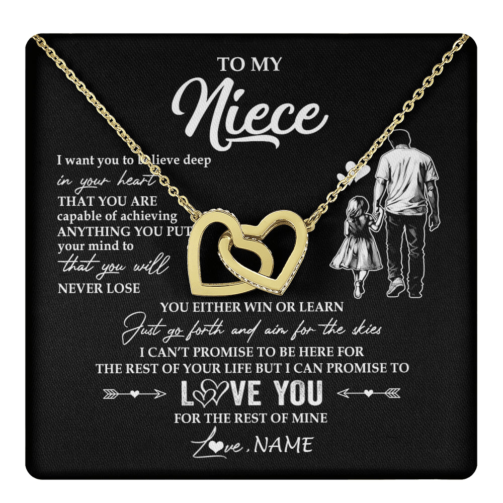Interlocking Hearts Necklace 18K Yellow Gold Finish | 1 | Personalized To My Niece Necklace You Will Never Lose From Uncle Niece Birthday Gifts Graduation Christmas Customized Gift Box Message Card | teecentury