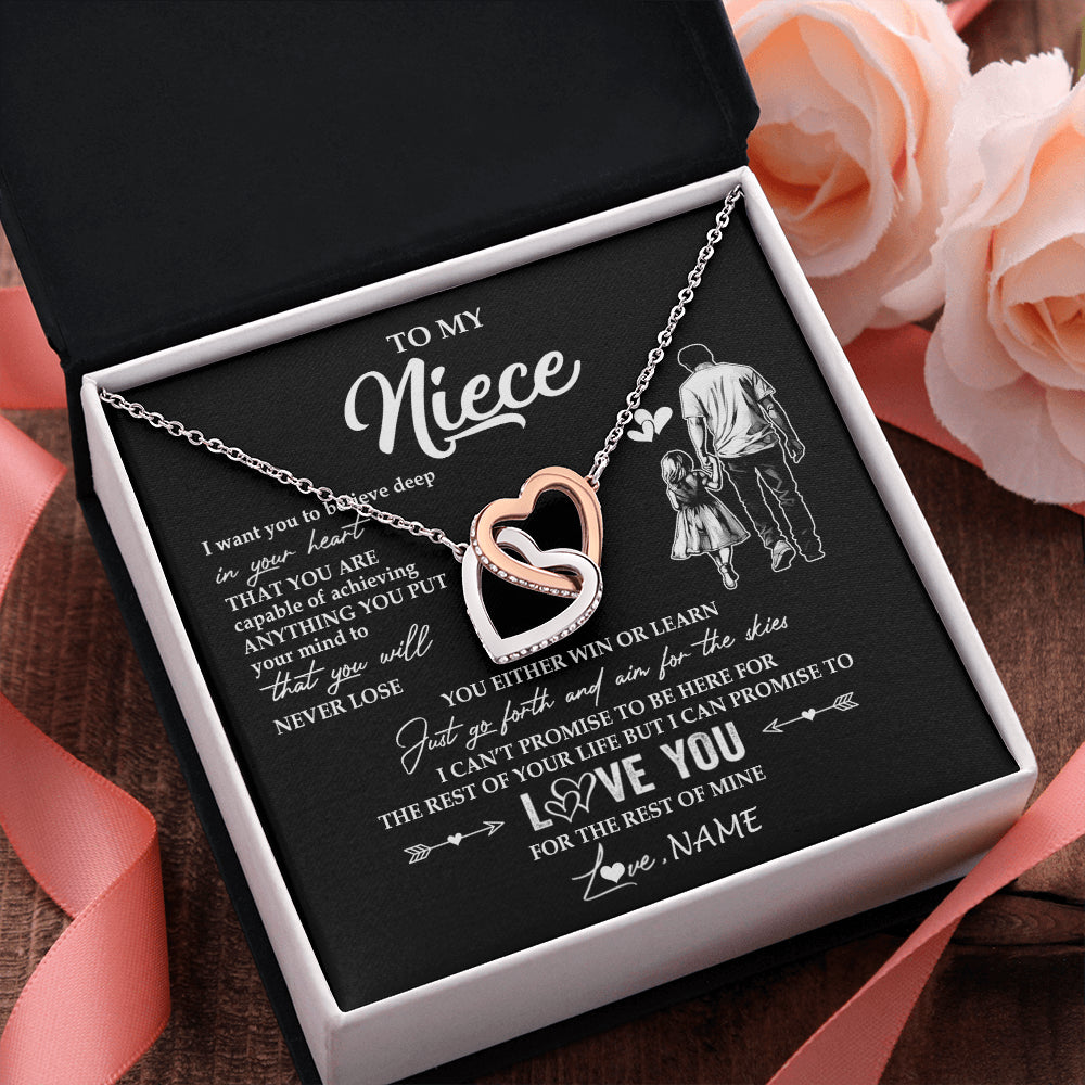Interlocking Hearts Necklace Stainless Steel & Rose Gold Finish | 2 | Personalized To My Niece Necklace You Will Never Lose From Uncle Niece Birthday Gifts Graduation Christmas Customized Gift Box Message Card | teecentury