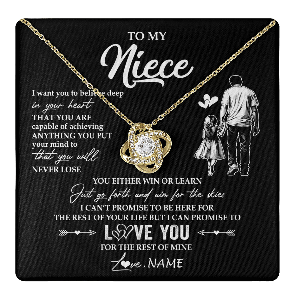 Love Knot Necklace 18K Yellow Gold Finish | 1 | Personalized To My Niece Necklace You Will Never Lose From Uncle Niece Birthday Gifts Graduation Christmas Customized Gift Box Message Card | teecentury