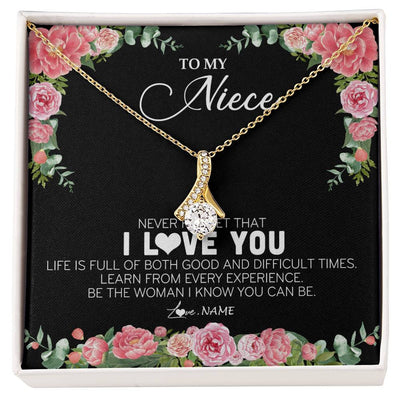 Alluring Beauty Necklace 18K Yellow Gold Finish | Personalized To My Niece Necklace from Aunt Uncle Never Forget I Love You Floral Jewelry for Niece Birthday Graduation Christmas Customized Message Card | teecentury